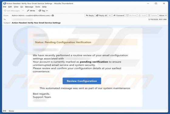 Oplichting per e-mail "Pending Configuration Verification"