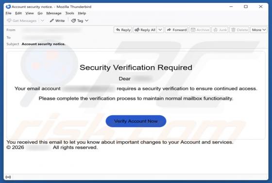 Oplichting per e-mail "Security Verification Required"