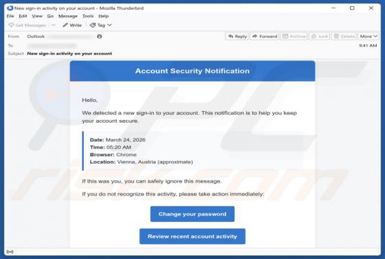 Oplichting per e-mail "Account Security Notification"