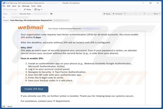 Webmail - Two-Factor Authentication (2FA) e-mailfraude