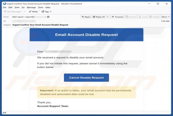 Email Account Disable Request fraude