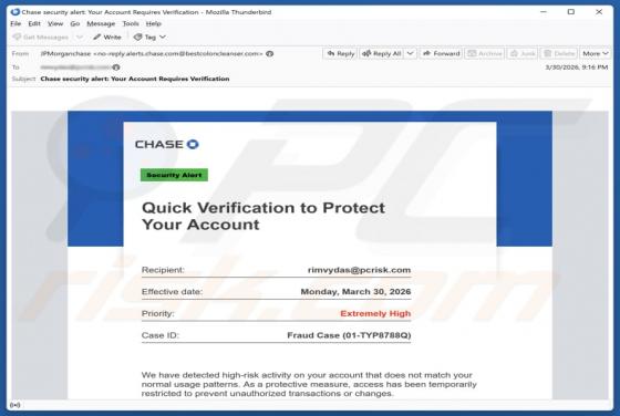 Oplichting per e-mail "Chase -  Verification To Protect Your Account"