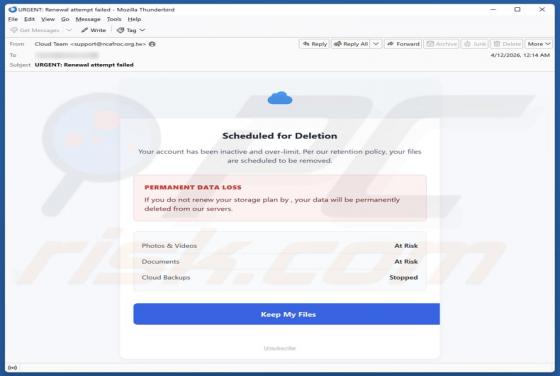 Cloud Account Scheduled For Deletion e-mailfraude