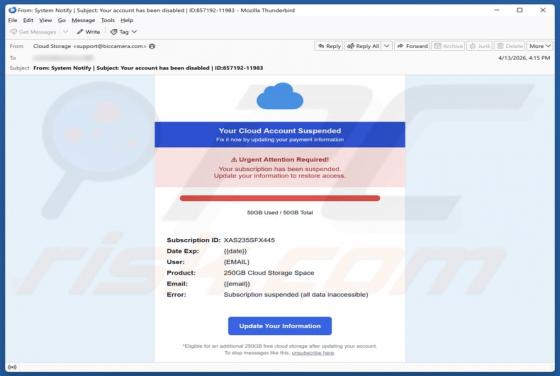 Your Cloud Account Suspended e-mailfraude