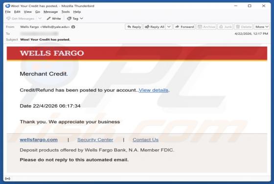 Wells Fargo Credit/Refund e-mailfraude