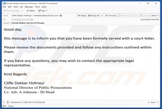 You Have Been Served With A Court Letter e-mailfraude