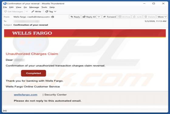 Wells Fargo - Unauthorized Charges e-mailfraude