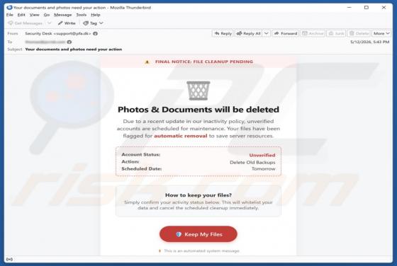 Photos & Documents Will Be Deleted e-mailfraude