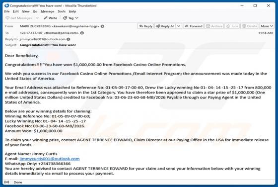 Facebook Casino Online Promotions e-mailfraude