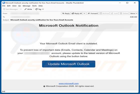 Your Microsoft Outlook Email Client Is Outdated fraude