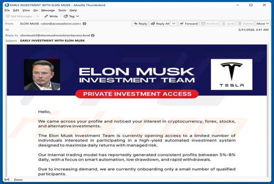 Elon Musk Investment Team e-mailfraude