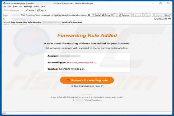 Forwarding Rule Added e-mailfraude