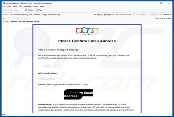 Zoho Email Address Verification fraude