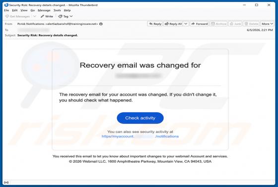 Recovery Email Was Changed fraude