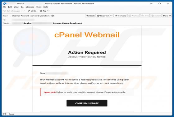 cPanel Final Account Upgrade State e-mailfraude
