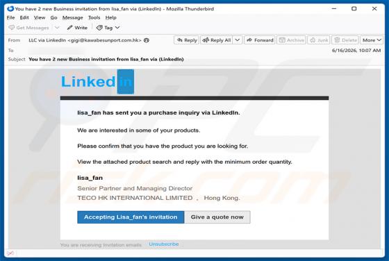 LinkedIn Purchase Inquiry e-mailfraude