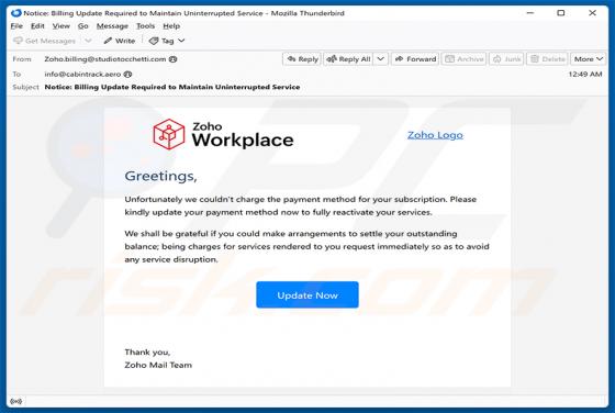 Zoho Workplace Payment Method Update e-mailfraude