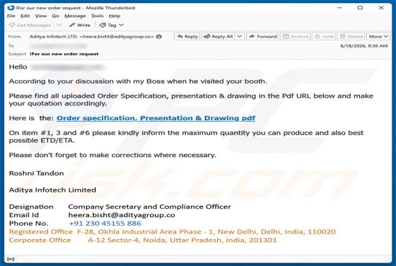 Order Specification, Presentation & Drawing e-mailfraude