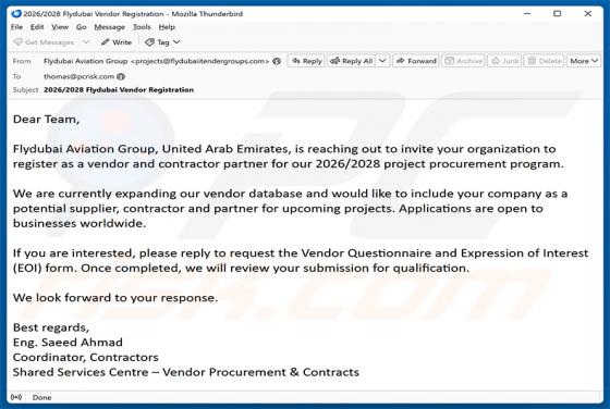 Flydubai Vendor Registration e-mailfraude