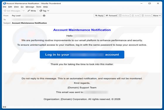 Account Maintenance Notification e-mailfraude