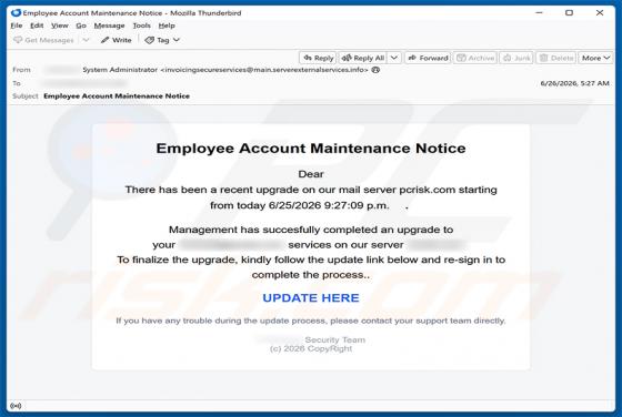 Employee Account Maintenance Notice e-mailfraude