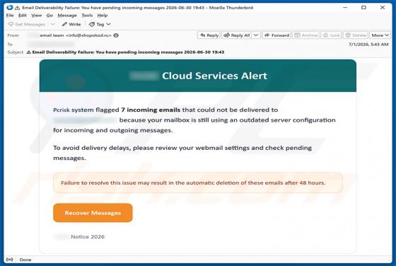 Cloud Services Alert e-mailfraude