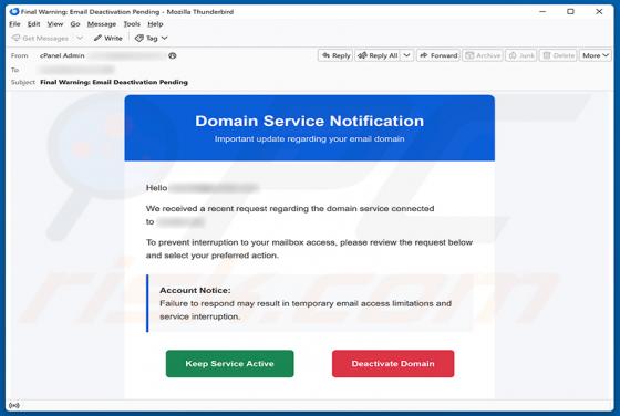Domain Service Deactivation e-mailfraude