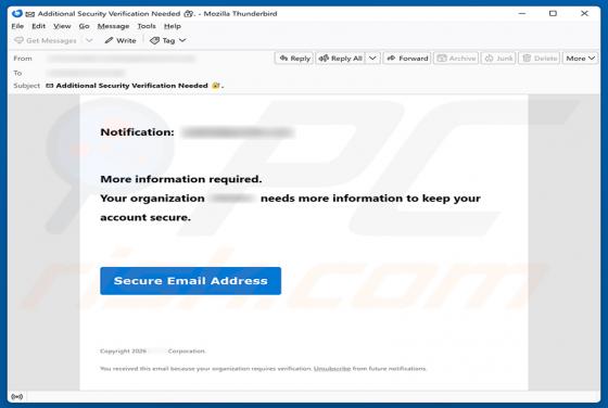 Organization Needs Information To Keep Account Secure e-mailfraude