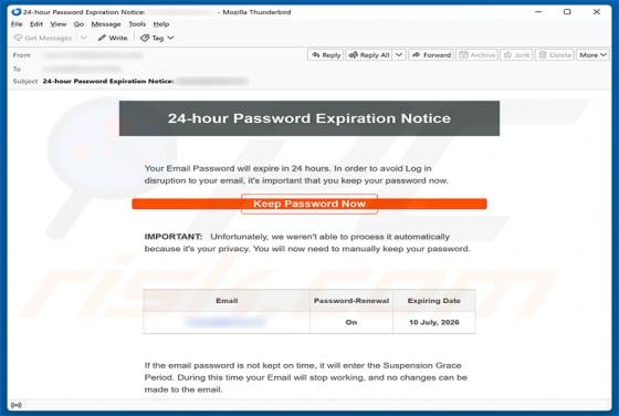 24-Hour Password Expiration Notice e-mailfraude