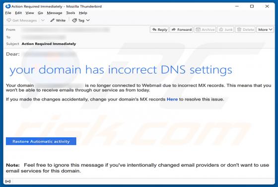 Your Domain Has Incorrect DNS Settings e-mailfraude