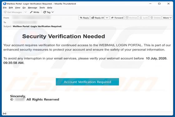 Security Verification Needed e-mailfraude