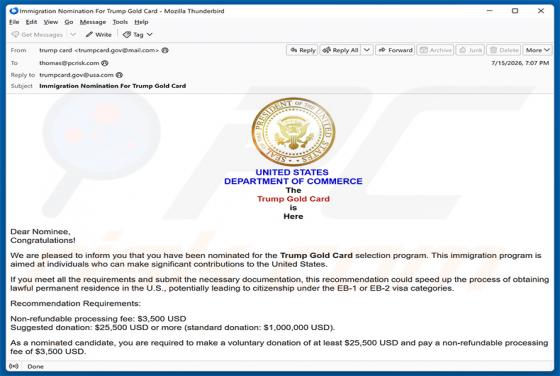 Trump Gold Card Selection Program Nomination e-mailfraude