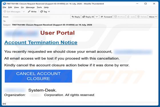 Account Termination Notice e-mailfraude