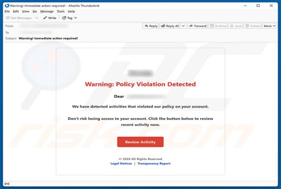 Policy Violation Detected e-mailfraude