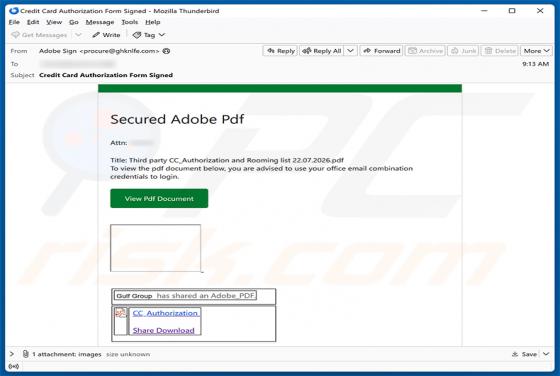 Secure Adobe PDF - Credit Card Authorization e-mailfraude