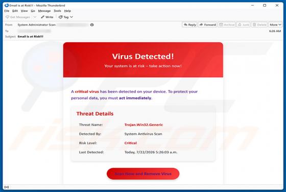 A Critical Virus Has Been Detected On Your Device e-mailfraude