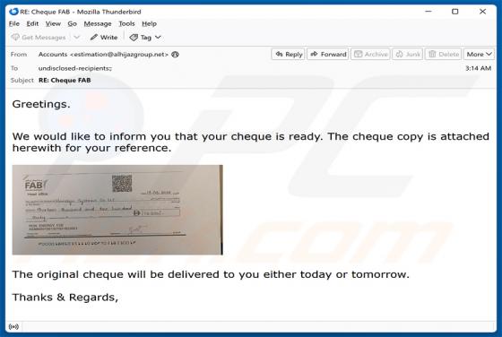 Your Cheque Is Ready e-mailvirus