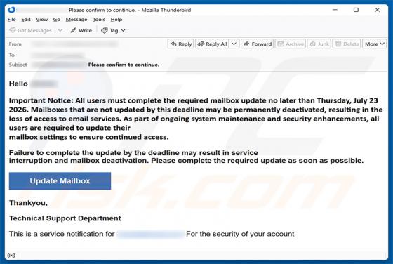 Complete The Required Mailbox Update e-mailfraude