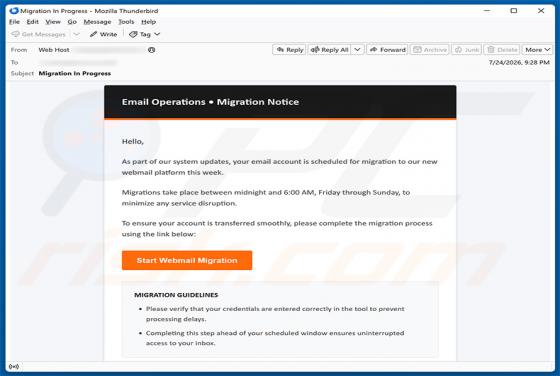 Email Migration Notice fraude