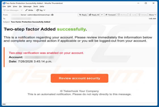 Two-step Verification Was Enabled e-mailfraude