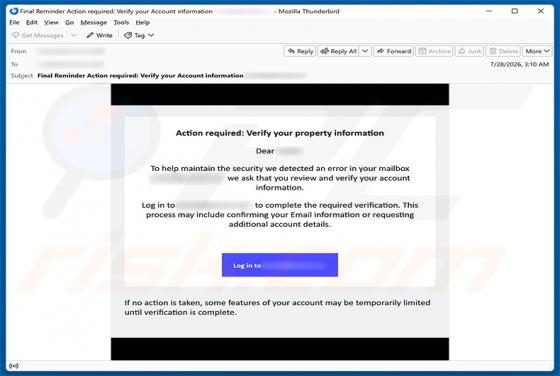 Verify Your Email Property Information fraude