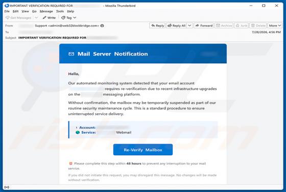 Email Account Requires Re-Verification fraude