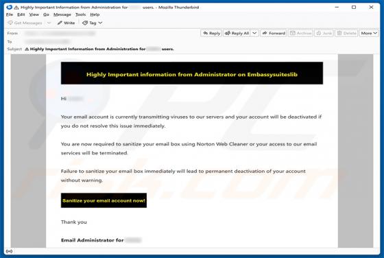 Email Account Is Currently Transmitting Viruses fraude