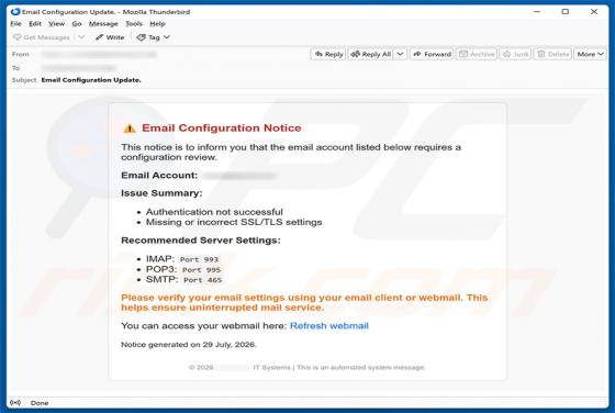 Email Configuration Notice fraude