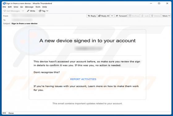 New Device Signed In To Your Account e-mailfraude