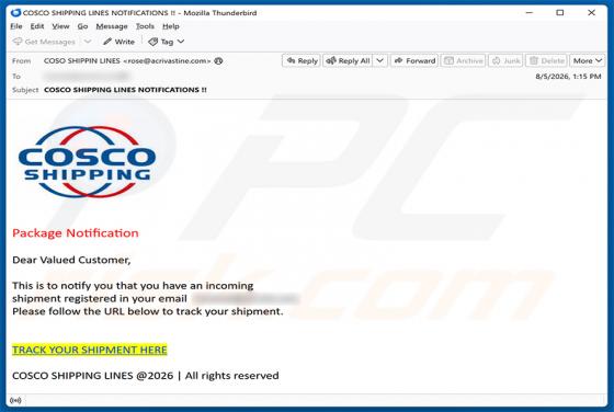 Cosco Shipping Package Notification e-mailfraude
