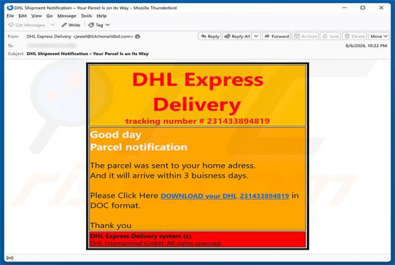 DHL Express - Parcel Sent To Your Home Address e-mailfraude