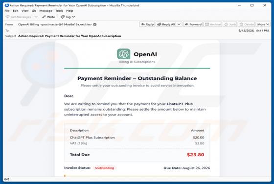 ChatGPT Payment Reminder e-mailfraude