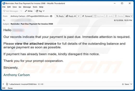 Invoice Payment Is Past Due e-mailfraude