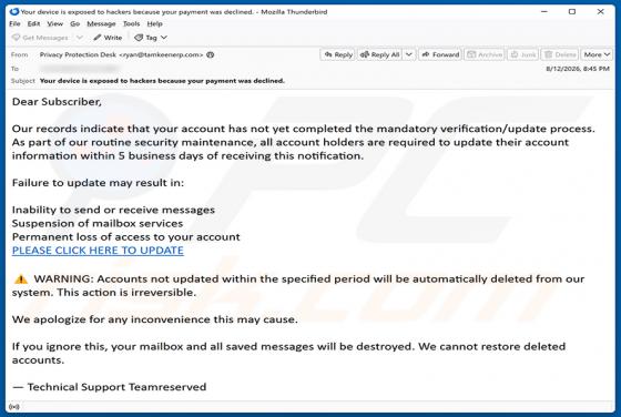 Mandatory Verification/Update Process e-mailfraude